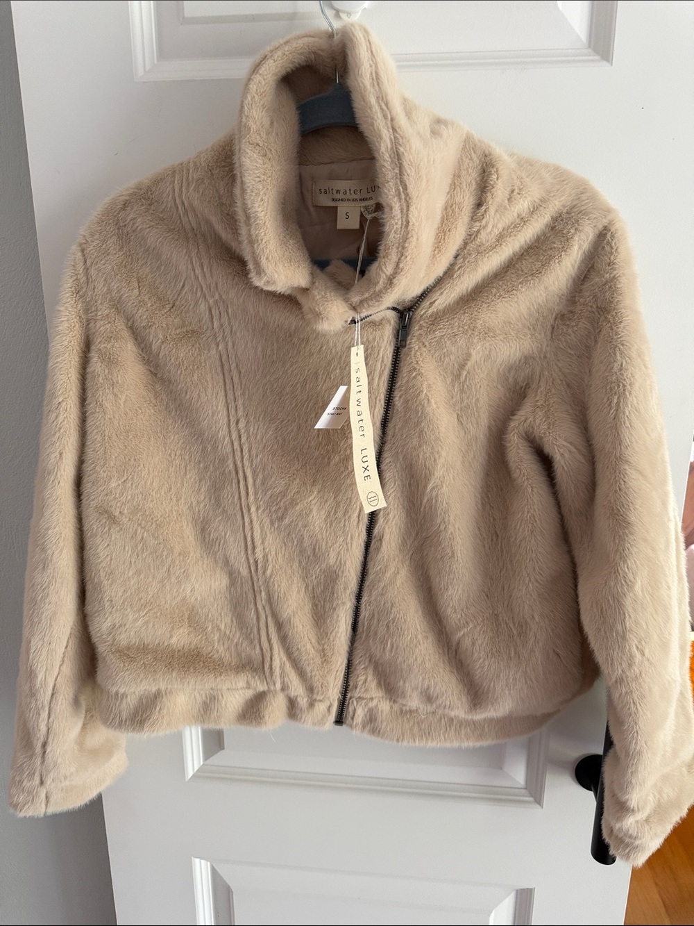 saltwater LUXE Plush Beige Teddy Zip Jacket